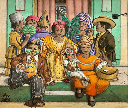 Alix Roy (Haitian, 1930-2010) 16"x20" Children Dressed Up Acrylic on Canvas Painting #1TC