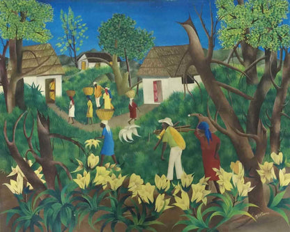 Andre Saturne (1927-1983) 24"x30" Daily Life c1970's Oil #10-3-96GSN-HA