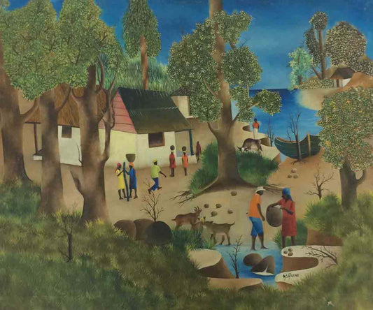 Andre Saturne (1927-1983) 24"x30" By the Water c1970's Oil #8-3-96GSN-HA