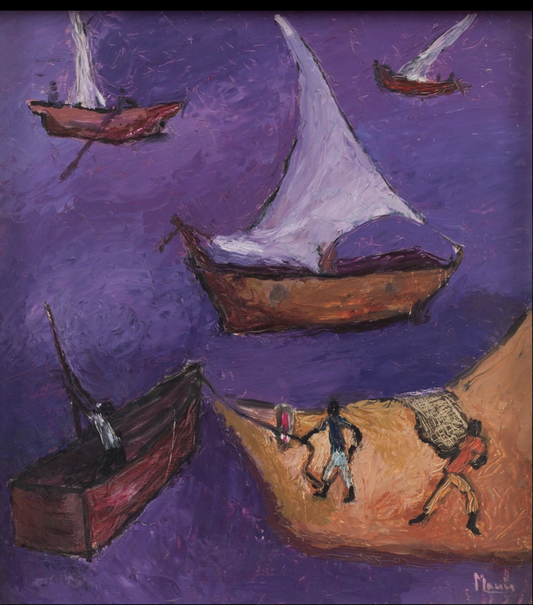 Manes Descollines (1936-1985) 19"x18" Marina Acrylic on Canvas #1800GN-HA