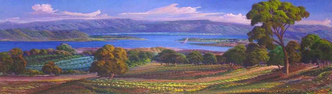 Jean-Adrien Seide 12"x40" Landscape/Boats Acrylic on Canvas #1301GN-HA