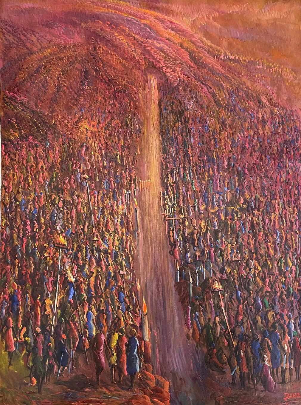 Jean Adrien Seide 40"x30"  Multitude in Procession 2022 Canvas Painting #22MFN