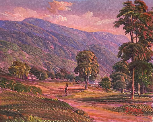 Jean Adrien Seide 8"x10" The Hut & Woman At Sunset 2022 Acrylic on Canvas Painting #23MFN