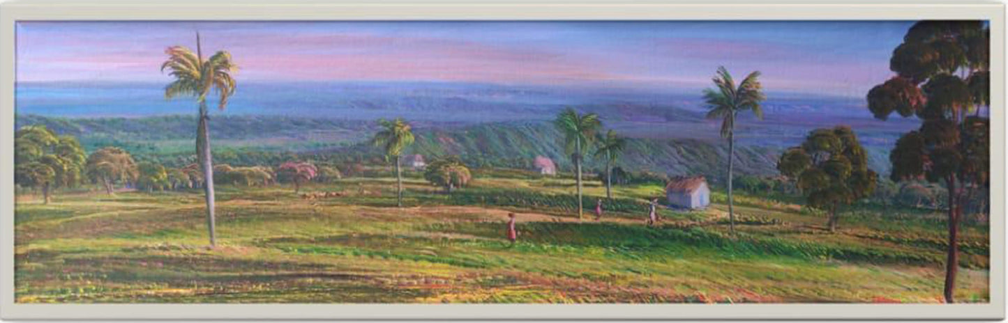 Jean Adrien Seide 12"x40" The Huts, Palm Trees & People 2021 Acrylic on Canvas #3MFN