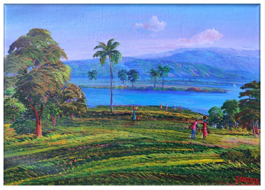 Jean Adrien Seide 12"x16" On Their Way To Work By The River 2022 Acrylic on Canvas Painting Unframed #12MFN