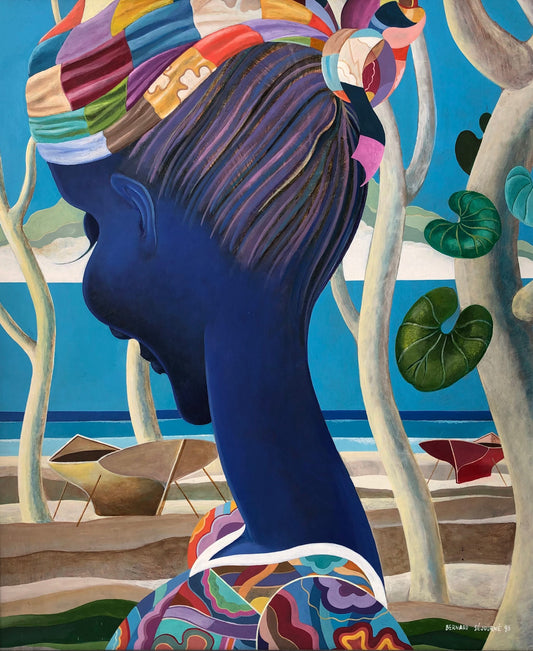 Bernard Sejourne (1947-1994) 24"x21" Lady Gazing At The Back 1993 Acrylic on Masonite Unframed Painting #1CS