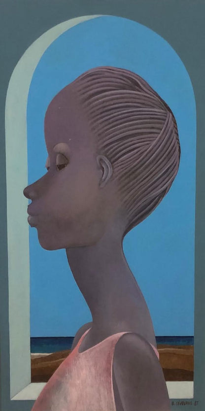 Bernard Sejourne (1947-1994) 23"x12" Long Face 1987 Acrylic On Masonite Painting #2FC