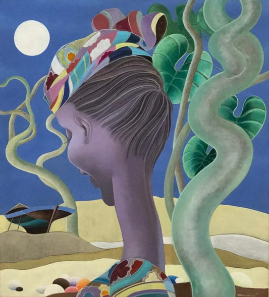 Bernard Sejourne (1947-1994) 31"x28" Lady with Boat at the Beach 1993 Acrylic on Masonite Framed #1FC