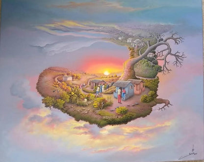 Jean-Louis Senatus 20"x24" Daily Life on a Whale Island 2018 Oil on Canvas #2JN-HA