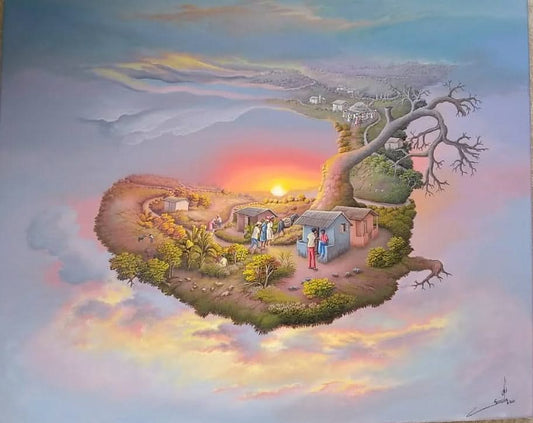 Jean-Louis Senatus 20"x24" Daily Life on a Whale Island 2018 Oil on Canvas #2JN-HA