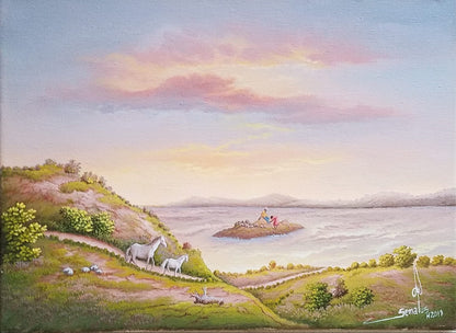 Jean-Louis Senatus 9"x12" The Couple & The Horses 2019 Oil on Canvas #3JN-HA