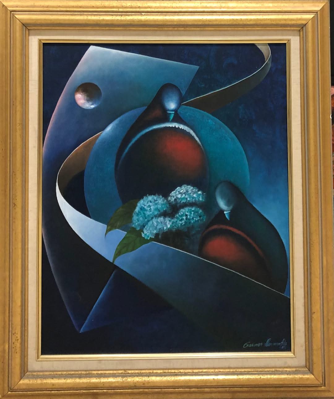 Gasner Thermonfils 20"x16" Love Birds 1995 Acrylic on Canvas Framed #1FC