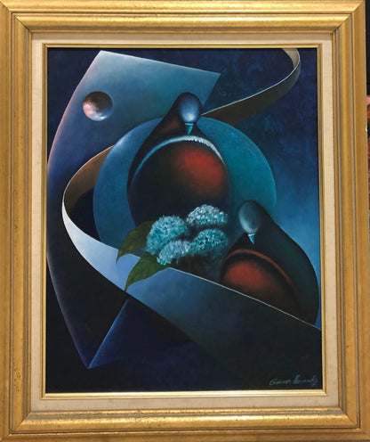 Gasner Thermonfils 20"x16" Love Birds 1995 Acrylic on Canvas Framed #1FC