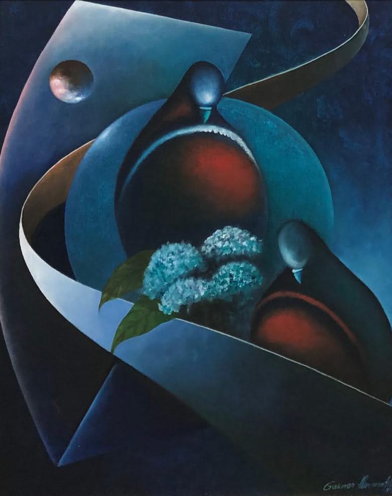 Gasner Thermonfils 20"x16" Love Birds 1995 Acrylic on Canvas Framed #1FC