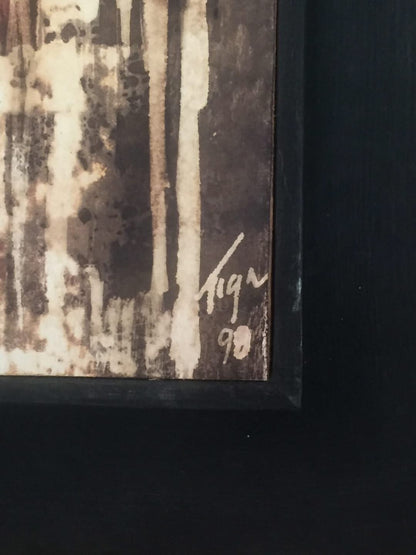 Jean-Claude Garoute-TIGA (1935-2006) 14.75"x6.25" Big Eyes 1998 Mixed Media on Board Frame 24.5"x16" #1NT