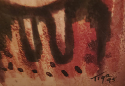 Jean-Claude Garoute (TIGA) 7.5"x4.5" Red Abstract 1995 Mixed Media on Board - Collector's Item#1MF