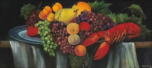 Jacques Auguste Toussaint 14"x30" Still Life / Lobster 2007 Oil on Canvas Framed #1FC