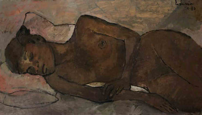Luce Turnier 24"x48" Sleeping Black Woman 1980 Acrylic on Board #1901GN-HA