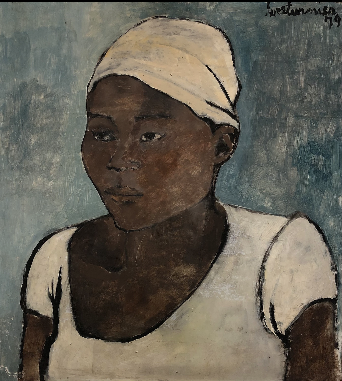 Luce Turnier 22"x24" Black Woman Portrait  Acrylic on Board 1979 #1900GN-HA