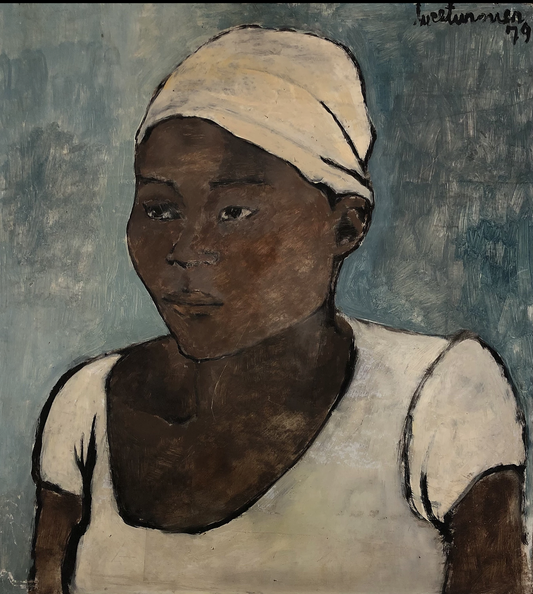 Luce Turnier 22"x24" Black Woman Portrait  Acrylic on Board 1979 #1900GN-HA