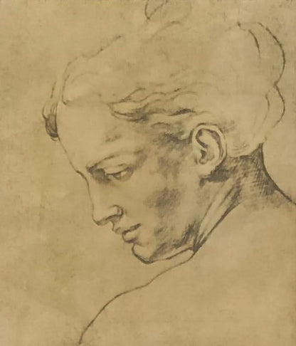 Unknown Artist 15"x13" Lady Profile Ink Drawing on Paper Framed Under Glass #2FC