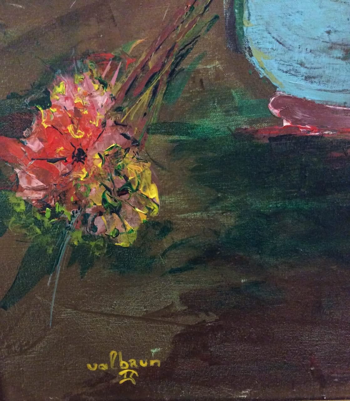 Johnny Valbrun (II) (Dcd 2005) 20"x16" Vase of Flowers  1989 Acrylic on Canvas #10-3-96MFN