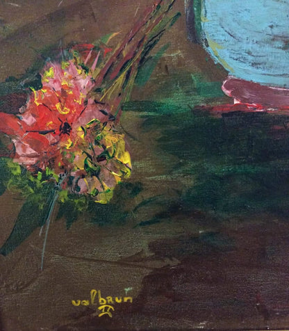 Johnny Valbrun (II) (Dcd 2005) 20"x16" Vase of Flowers  1989 Acrylic on Canvas #10-3-96MFN
