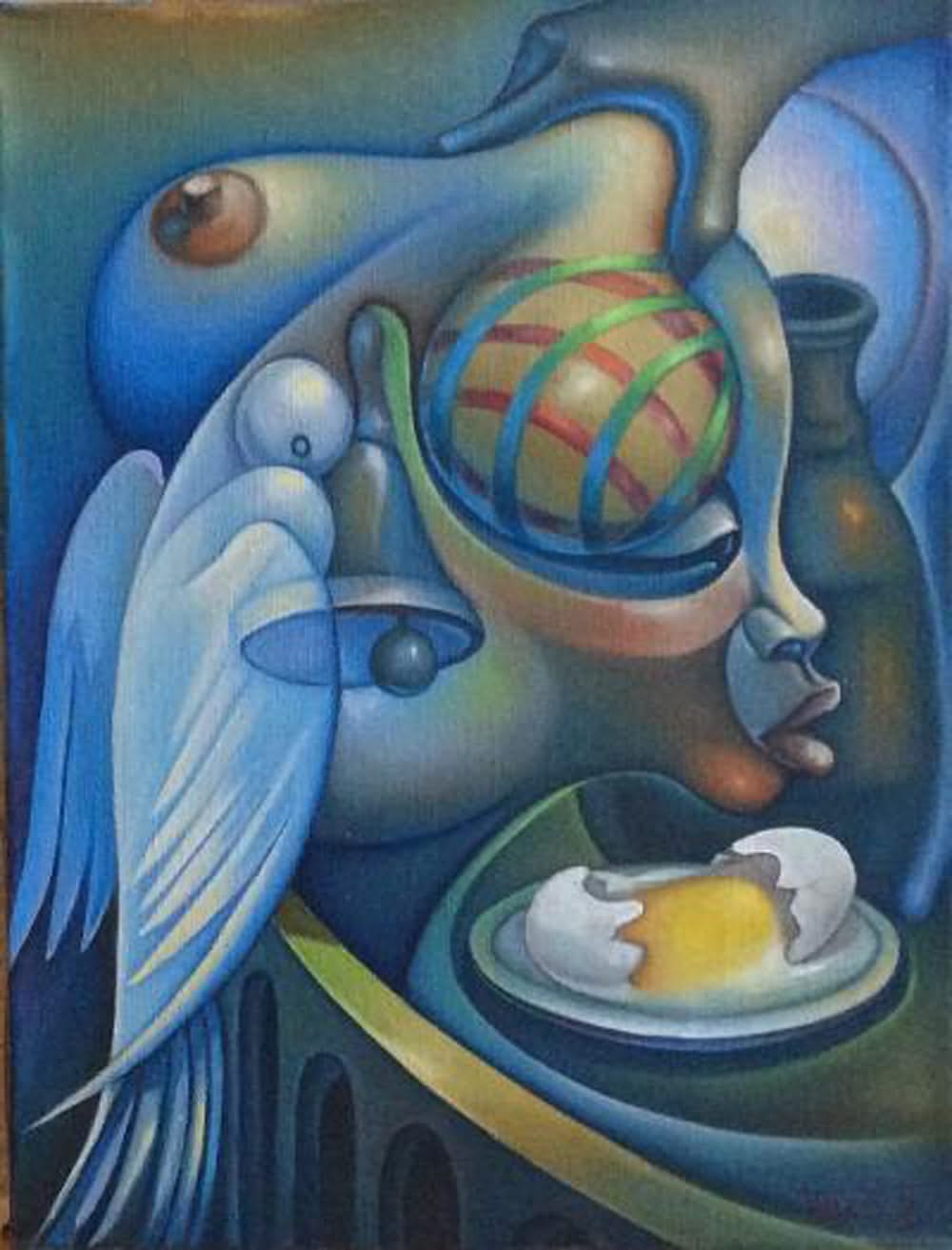 Fravrange Valcin II (1947-2010) 16"x12" Abstract Voodoo Scene 1983 Acrylic on Canvas Painting#1FC-NY