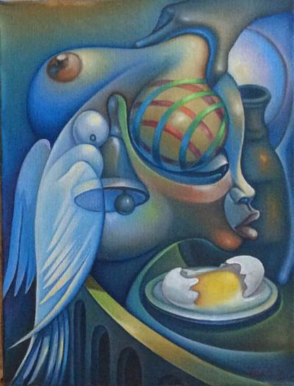 Fravrange Valcin II (1947-2010) 16"x12" Abstract Voodoo Scene 1983 Acrylic on Canvas Painting#1FC-NY