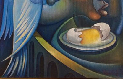 Fravrange Valcin II (1947-2010) 16"x12" Abstract Voodoo Scene 1983 Acrylic on Canvas Painting#1FC-NY