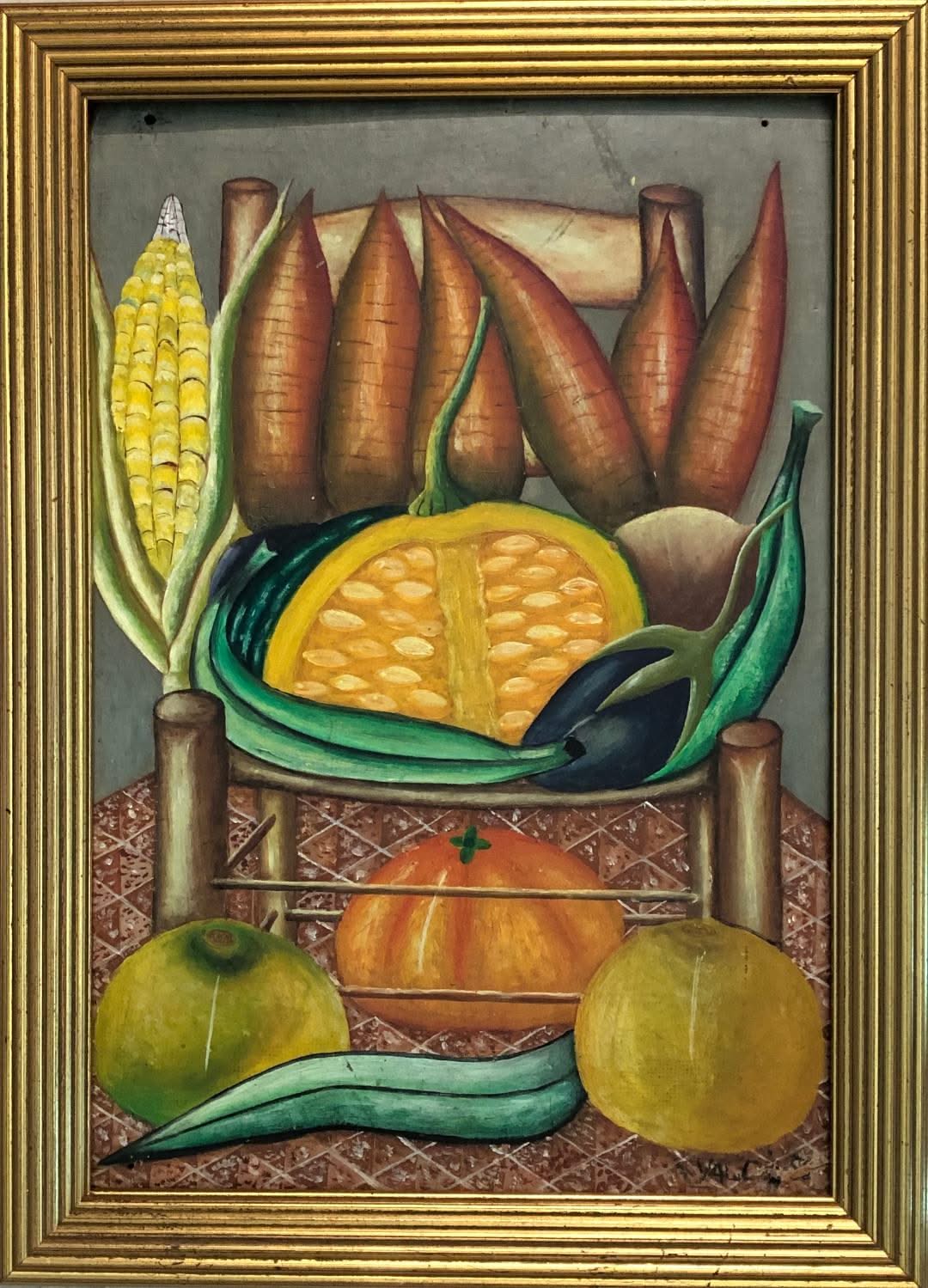 Gerard Valcin (1925-1988) 16"x11" Fruits on Chair Oil on Masonite #114-3-96GSN-NY