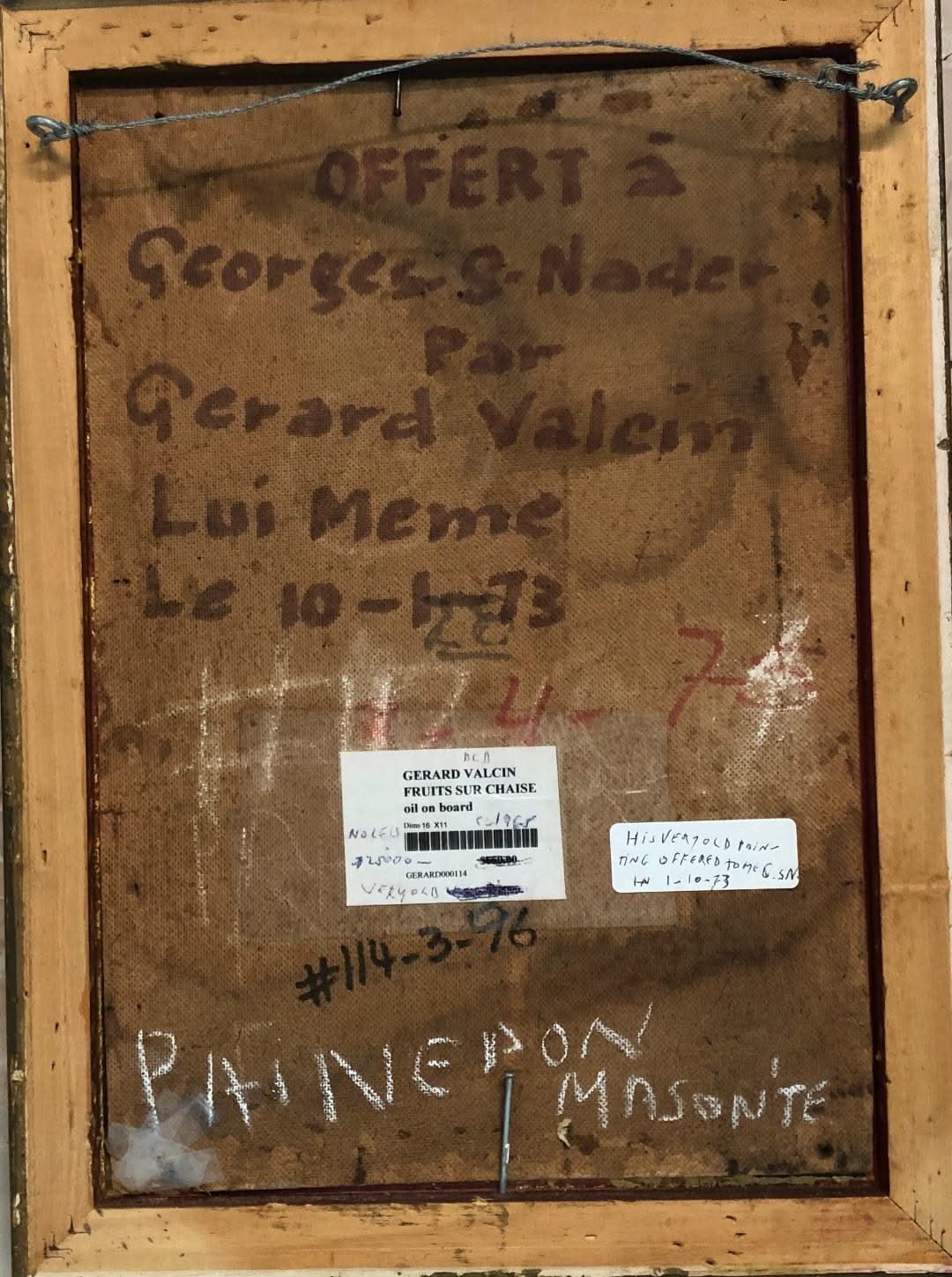 Gerard Valcin (1925-1988) 16"x11" Fruits on Chair Oil on Masonite #114-3-96GSN-NY