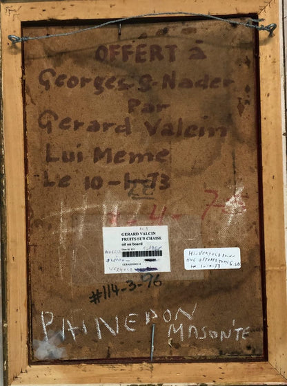 Gerard Valcin (1925-1988) 16"x11" Fruits on Chair Oil on Masonite #114-3-96GSN-NY