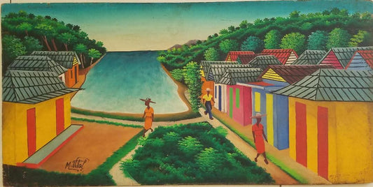 Maurice Vital 12"x24" Rural Scene By River 1970 Oil on Board #3JN-HA