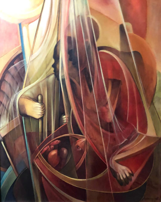 Bernard Wah (1939-1981) 30"x24" Twin on a Boat 1981 Oil on Canvas Painting #19-3-96GSN-NY