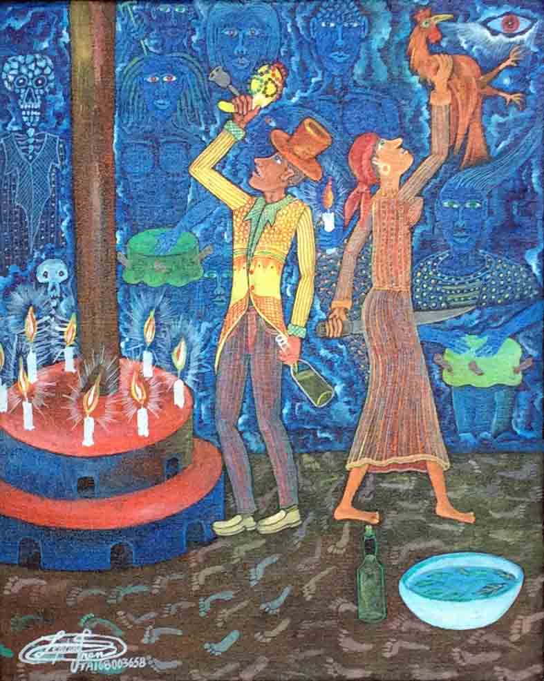 Frantz Zephirin 10"x8" Voodoo Ceremony 2018 Oil on Canvas Painting #1MFN