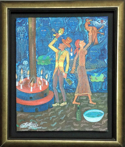 Frantz Zephirin 10"x8" Voodoo Ceremony 2018 Oil on Canvas Painting #1MFN