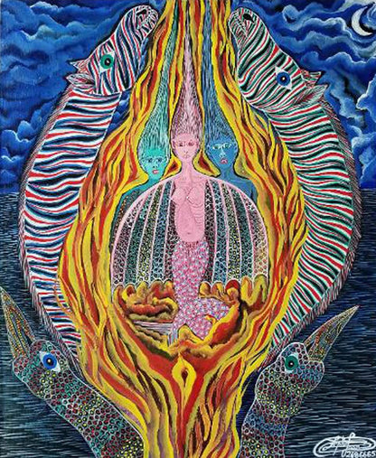 Frantz Zephirin 24"x20" "L'Apparition des Trois Femmes D'Egypte" 2021 Oil on Canvas #5MFN