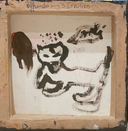 Frantz Zephirin 10"x10"x2" Offrandes aux Trois Erzulies 2021 Oil on Canvas Hand-Painted Borders #4MFN