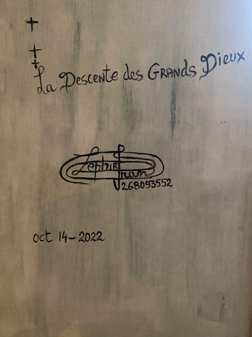 Frantz Zephirin 42.5"x32.5" La Descente des Dieux 2022  Oil On Wood Hand-painted Frame Painting #8JN-HA