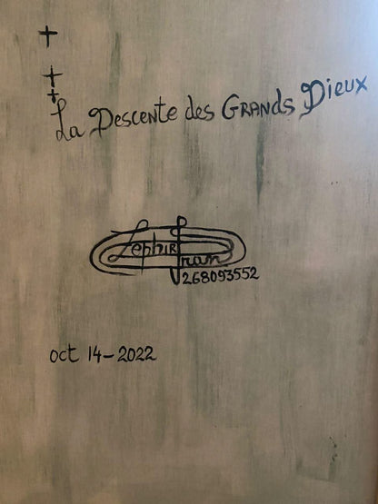 Frantz Zephirin 42.5"x32.5" La Descente des Dieux 2022  Oil On Wood Hand-painted Frame Painting #8JN-HA