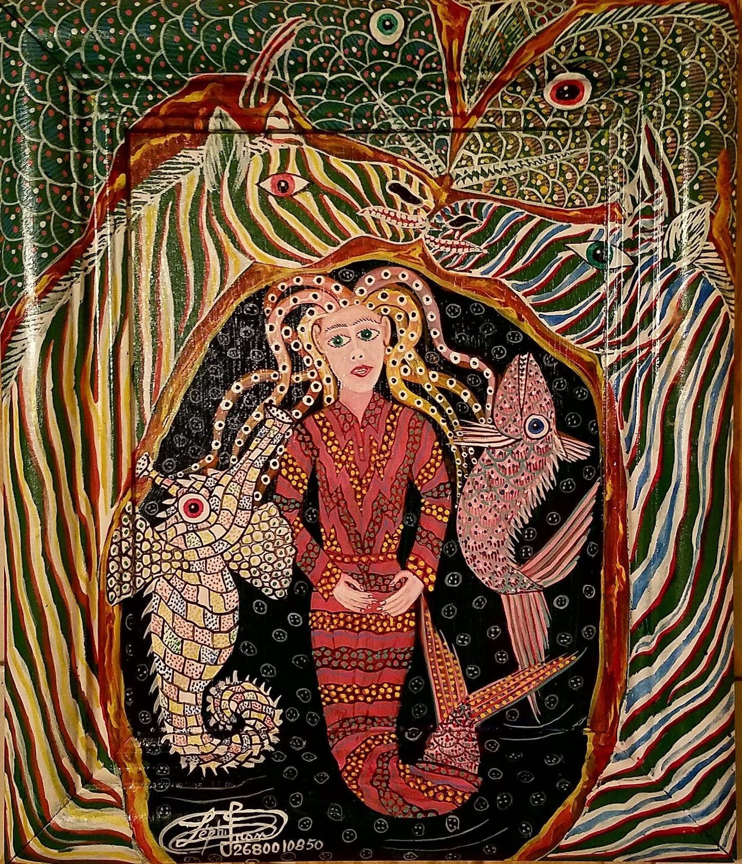 Frantz Zephirin 10"x8" La Sirene 2020 Oil on Board with Painted Frame #1JN-HA