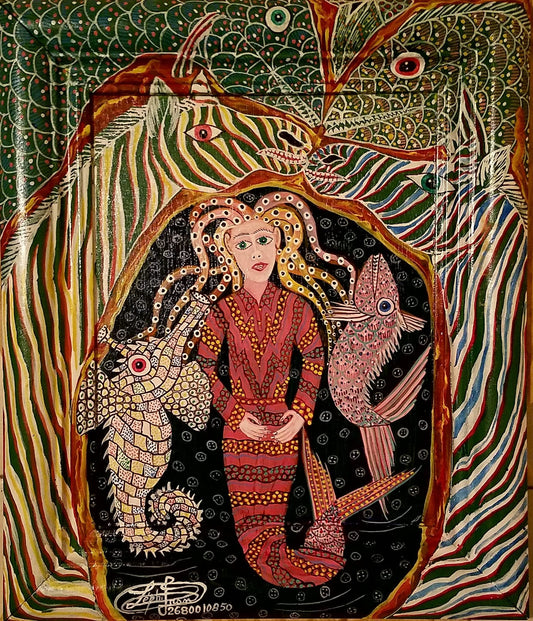 Frantz Zephirin 10"x8" La Sirene 2020 Oil on Board with Painted Frame #1JN-HA