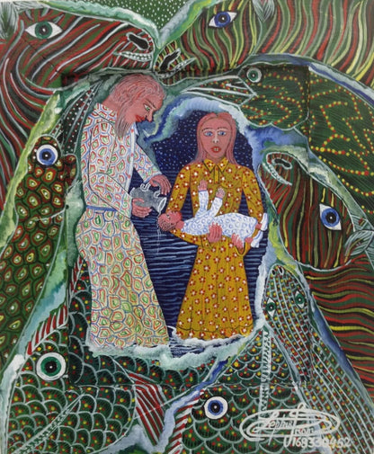 Frantz Zephirin 11"x13" The Baptism Oil on Canvas (wooden frame)#1259GN-HA