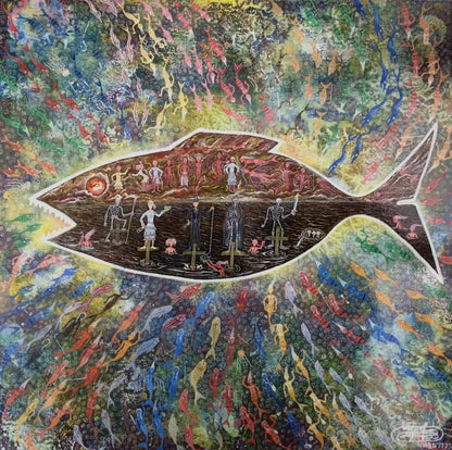 Frantz Zephirin 16"x16"  The Fish  Oil on Masonite #1410GN-HA