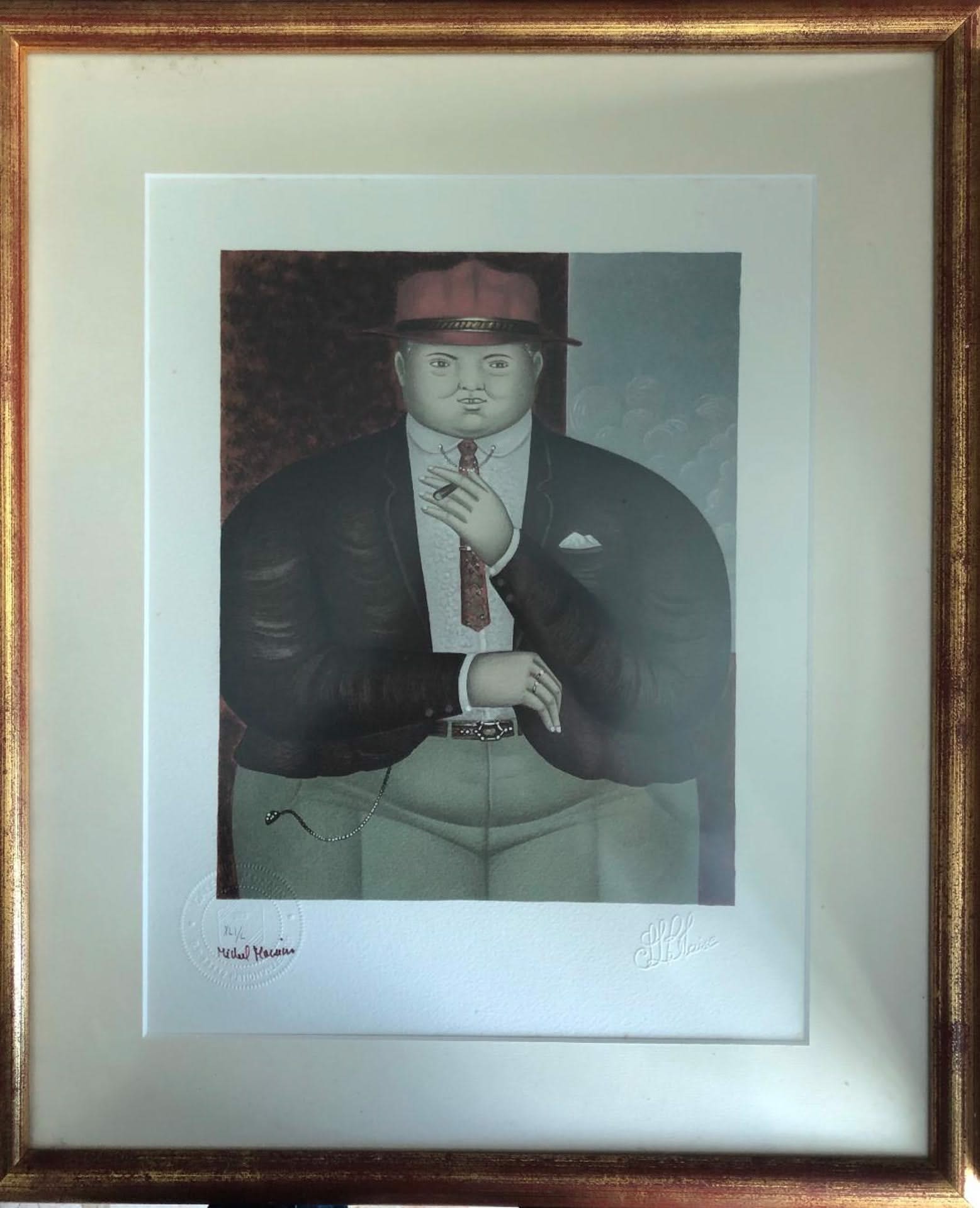 Saint-Louis Blaise (Haitian, 1956-1993) "Le Petit Bourgeois" Litho Limited Edition Drawing 13"h X 10"w #2GSN-NY