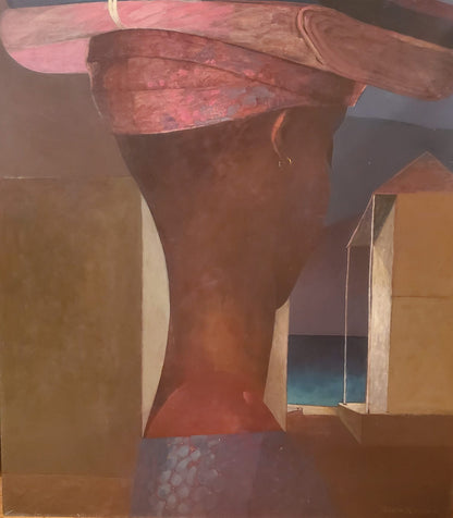 Bernard Sejourne (1947-1994) 36"x32" The Fabric Seller 1978 Acrylic on Masonite Painting (Scratched) #1MF