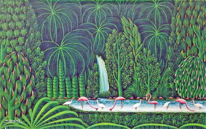 Henri-Robert Bresil (1952-1999) 20"x24" Cascade and Pelicans Oil on Canvas #1102GN-HA