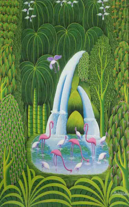 Henri-Robert Bresil (1952-99) 32"x20" Cascade Oil on Canvas #1400-GN-HA