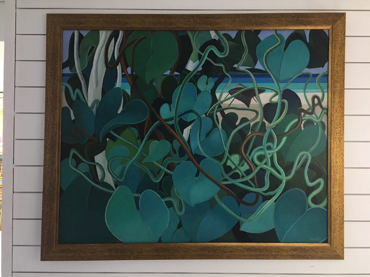 Bernard Sejourne (1947-1994) 48"x60" Green By Cormier Beach 1984 Acrylic on Masonite Painting #2409GN-HA-Published In "Peintres Haitiens", pp261